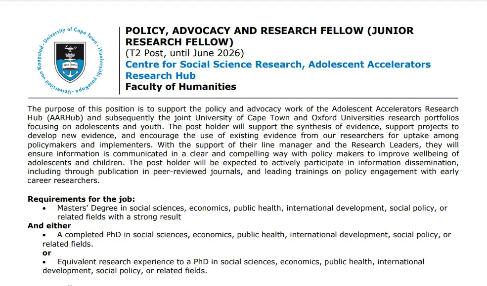 junior research fellow uct