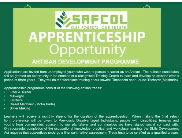 SAFCOL Apprenticeship Opportunity for Young South Africans (South African Forestry Company SOC Limited)