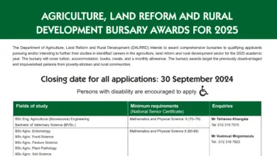 AGRICULTURE, LAND REFORM AND RURAL DEVELOPMENT BURSARY AWARDS FOR 2025 (DALRRD)