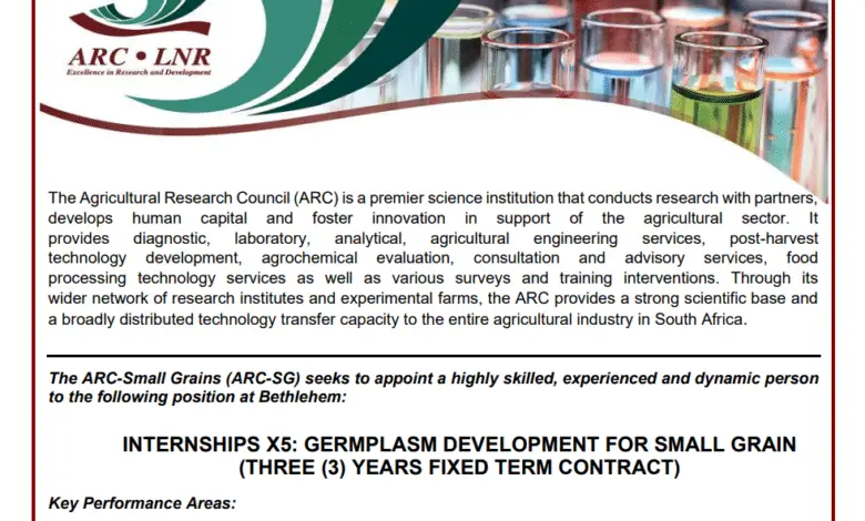 THE AGRICULTURAL RESEARCH COUNCIL IS LOOKING FOR FIVE (5) INTERNS