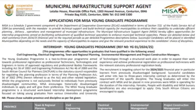 MISA YOUNG GRADUATE PROGRAMME 2024/25 INTAKE (MUNICIPAL INFRASTRUCTURE SUPPORT AGENT): AVAILABLE IN ALL NINE PROVINCES