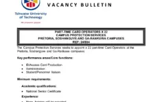 TWENTY-TWO (22) PART-TIME CARD OPERATOR VACANCIES AT TSHWANE UNIVERSITY OF TECHNOLOGY: NO EXPERIENCE IS REQUIRED TO APPLY