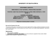 THE UNIVERSITY OF SOUTH AFRICA (UNISA) IS LOOKING FOR OVER-THE-COUNTER ASSISTANTS (6 POSTS AVAILABLE)