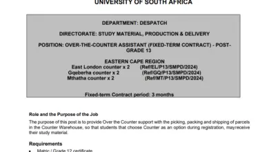 THE UNIVERSITY OF SOUTH AFRICA (UNISA) IS LOOKING FOR OVER-THE-COUNTER ASSISTANTS (6 POSTS AVAILABLE)