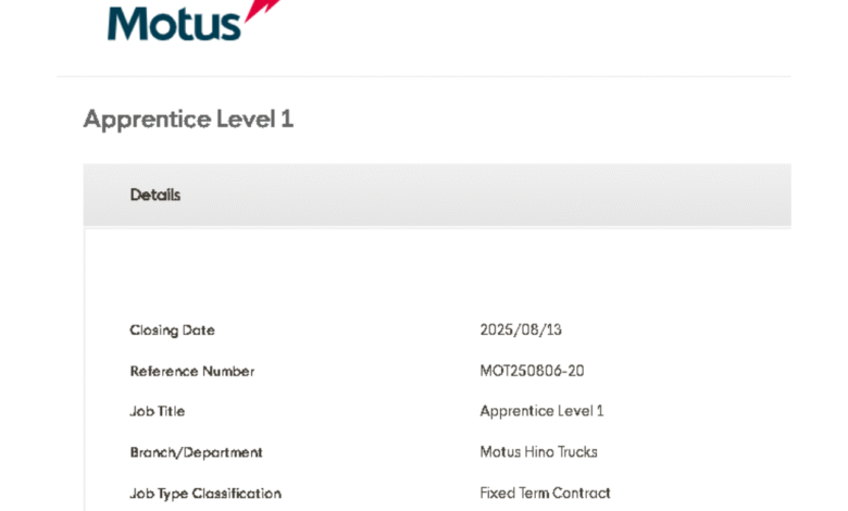 Motus Hino Parow currently holds a vacancy for an Apprentice Level 1