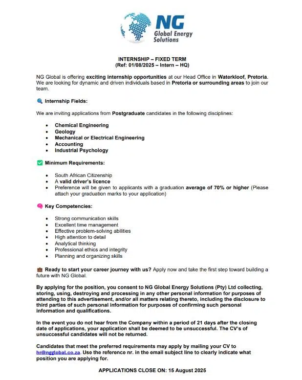 NG Global Energy Solutions Internship Programme 2026