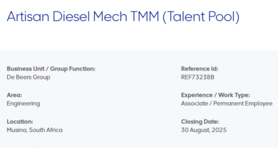 Artisan Diesel vacancy at De Beers Group