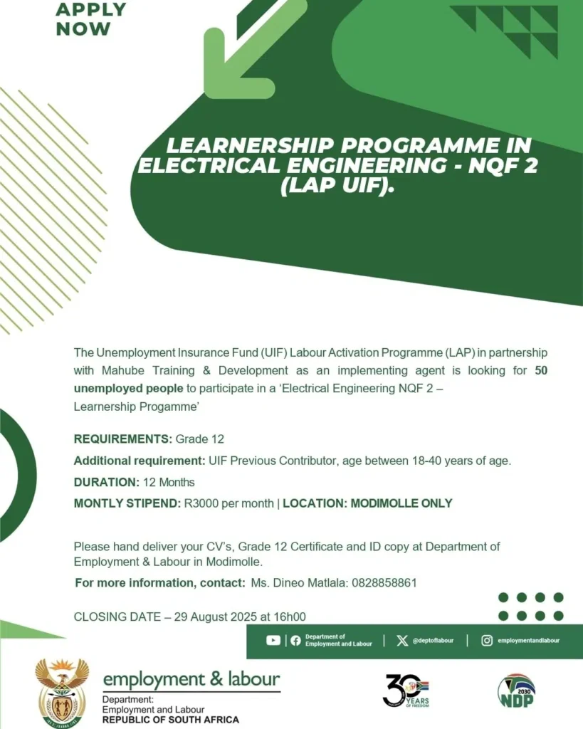 UIF Labour Activation Programme: Electrical Engineering NQF 2 Learnership 2025
