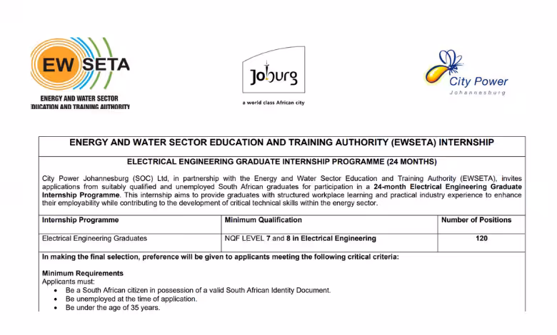 120 Electrical Engineering Internship Positions at City Power Johannesburg and EWSETA