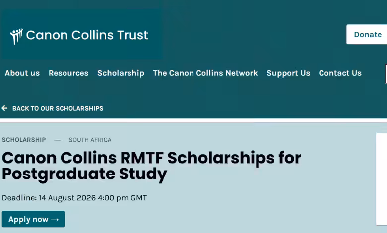 Canon Collins RMTF Scholarships for Postgraduate Study 2027