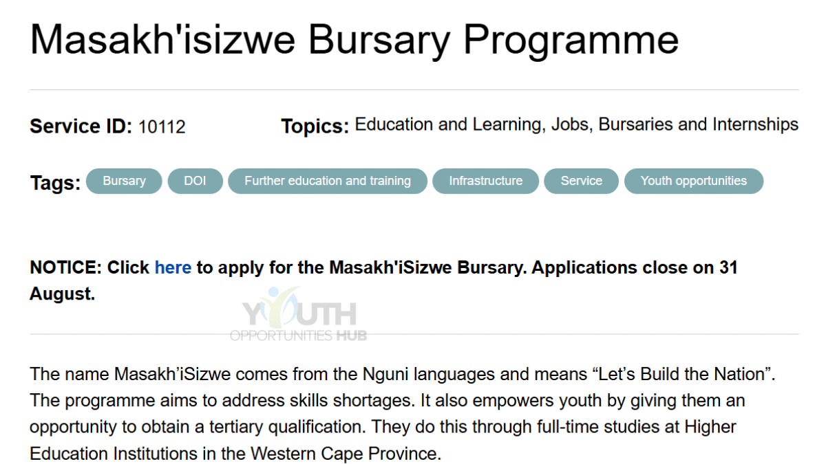 Masakh'iSizwe Bursary 2027: Full-Time Engineering Bursary in the Western Cape (Apply Before 31 August)