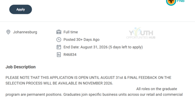 FNB Graduate Programme 2027: Requirements, Application Process and Closing Date