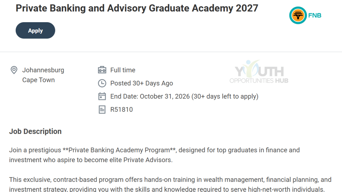 Private Banking and Advisory Graduate Academy 2027: Requirements and How to Apply
