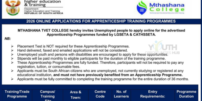 Mthashana TVET College Apprenticeship Programme 2026