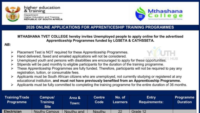 Mthashana TVET College Apprenticeship Programme 2026
