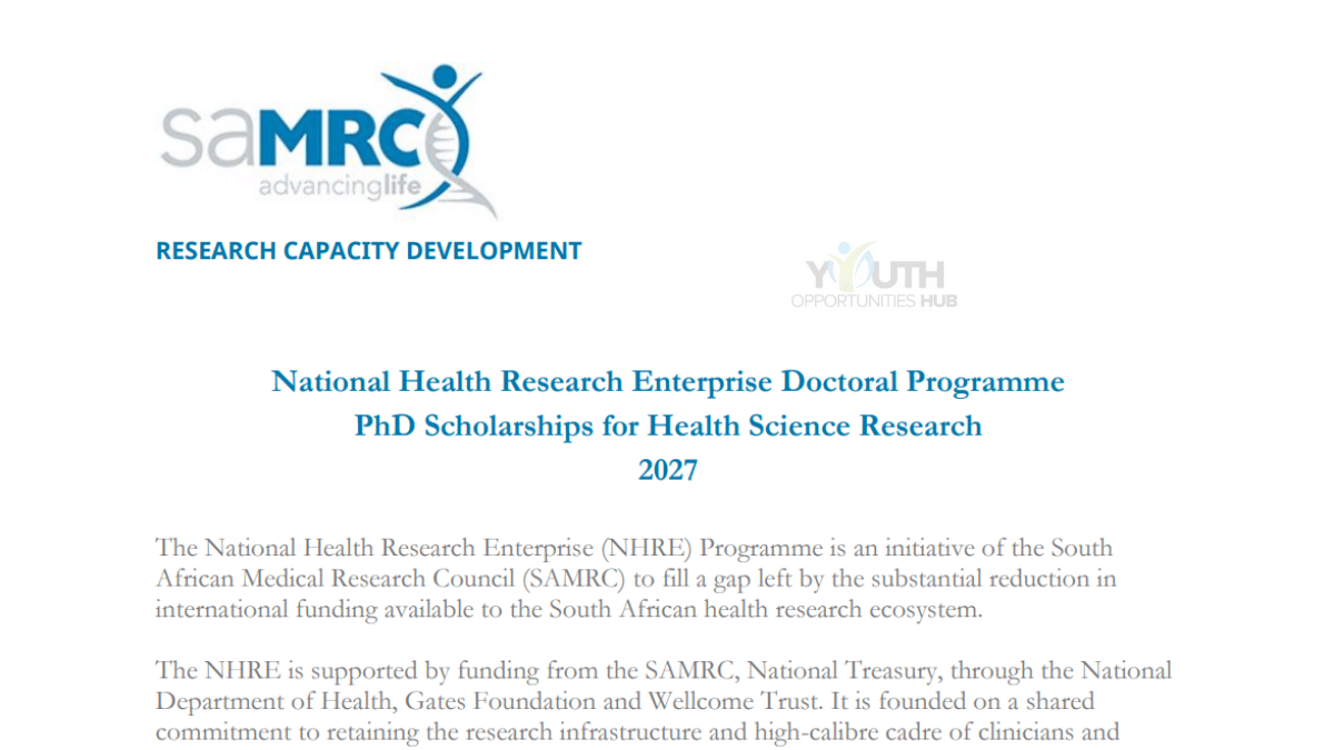 SAMRC NHRE Doctoral Programme Bursary 2027