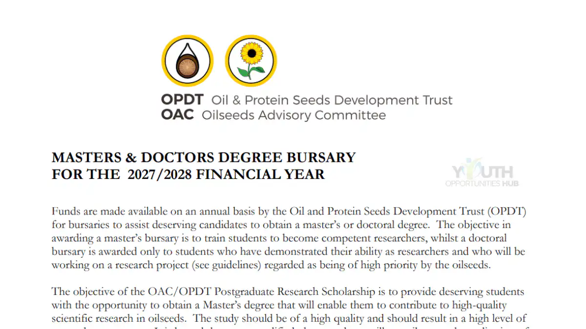 Oil and Protein Seeds Development Trust Bursary 2027