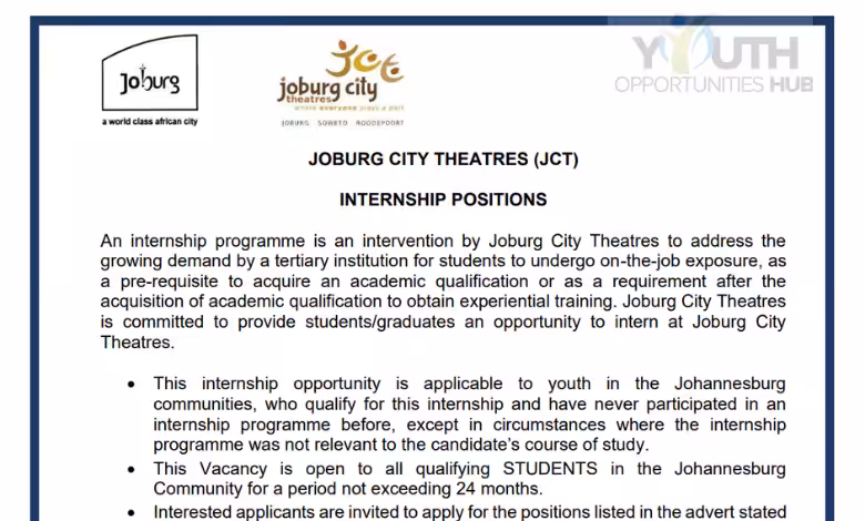 Joburg City Theatres Building and Security Internship 2026