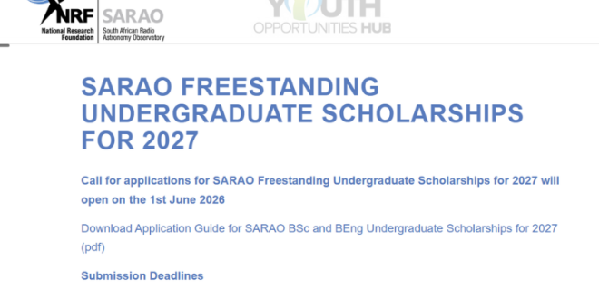 SARAO Undergraduate Scholarships 2027: Apply for BSc and BEng Funding