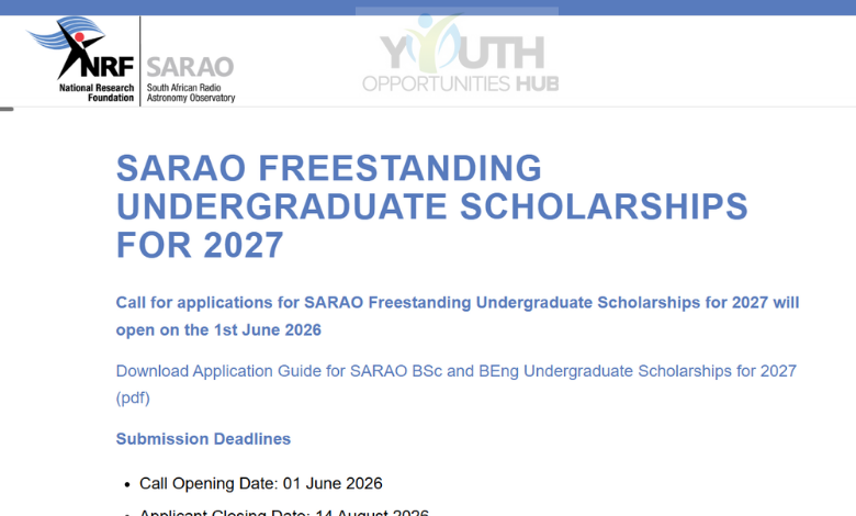 SARAO Undergraduate Scholarships 2027: Apply for BSc and BEng Funding
