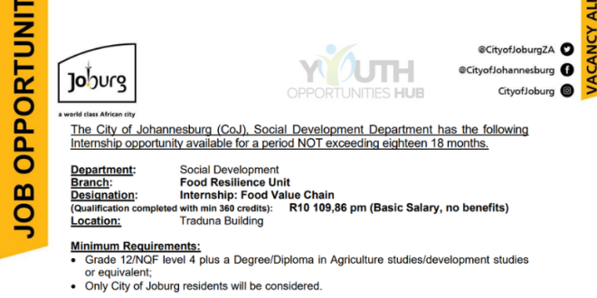City of Johannesburg Food Value Chain Internship 2026
