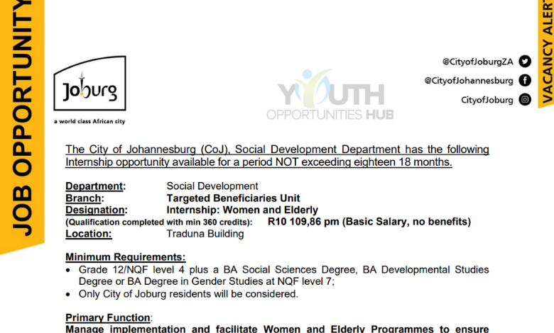 City of Johannesburg Women and Elderly Internship 2026