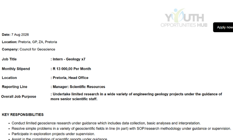 Geology Internship 2026 at the Council for Geoscience