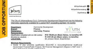 City of Johannesburg Finance Internship 2026: Accounting and Finance Students Can Apply