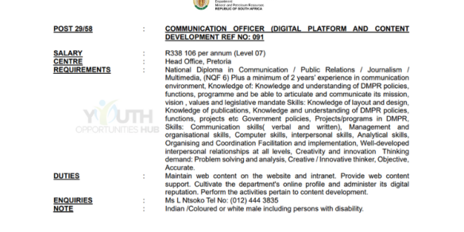 Department of Mineral and Petroleum Resources Communication Officer Vacancy 2026
