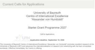 Starter Grant Programme 2027 - Award sum of 10,000 € (Euros): Open to all disciplines