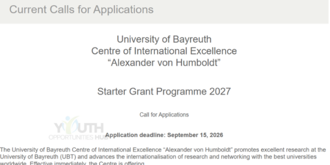 Starter Grant Programme 2027 - Award sum of 10,000 € (Euros): Open to all disciplines