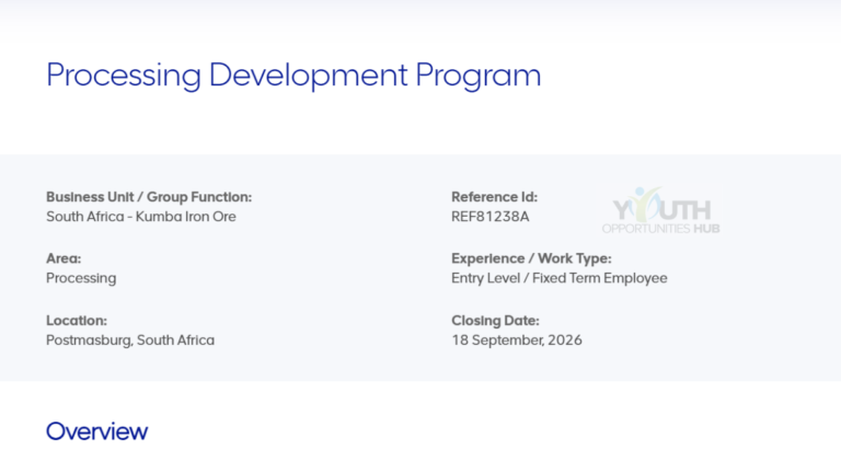 Anglo American Processing Development Programme 2026