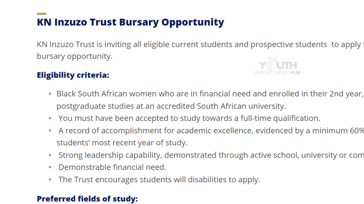 KN Inzuzo Trust Bursary 2027: Funding Opportunity for Black South African Women